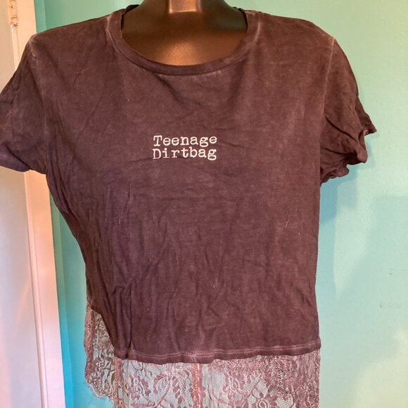 Bluenotes Teenage Dirtbag Acid Wash Crop Top with Lace - Picture 2 of 3